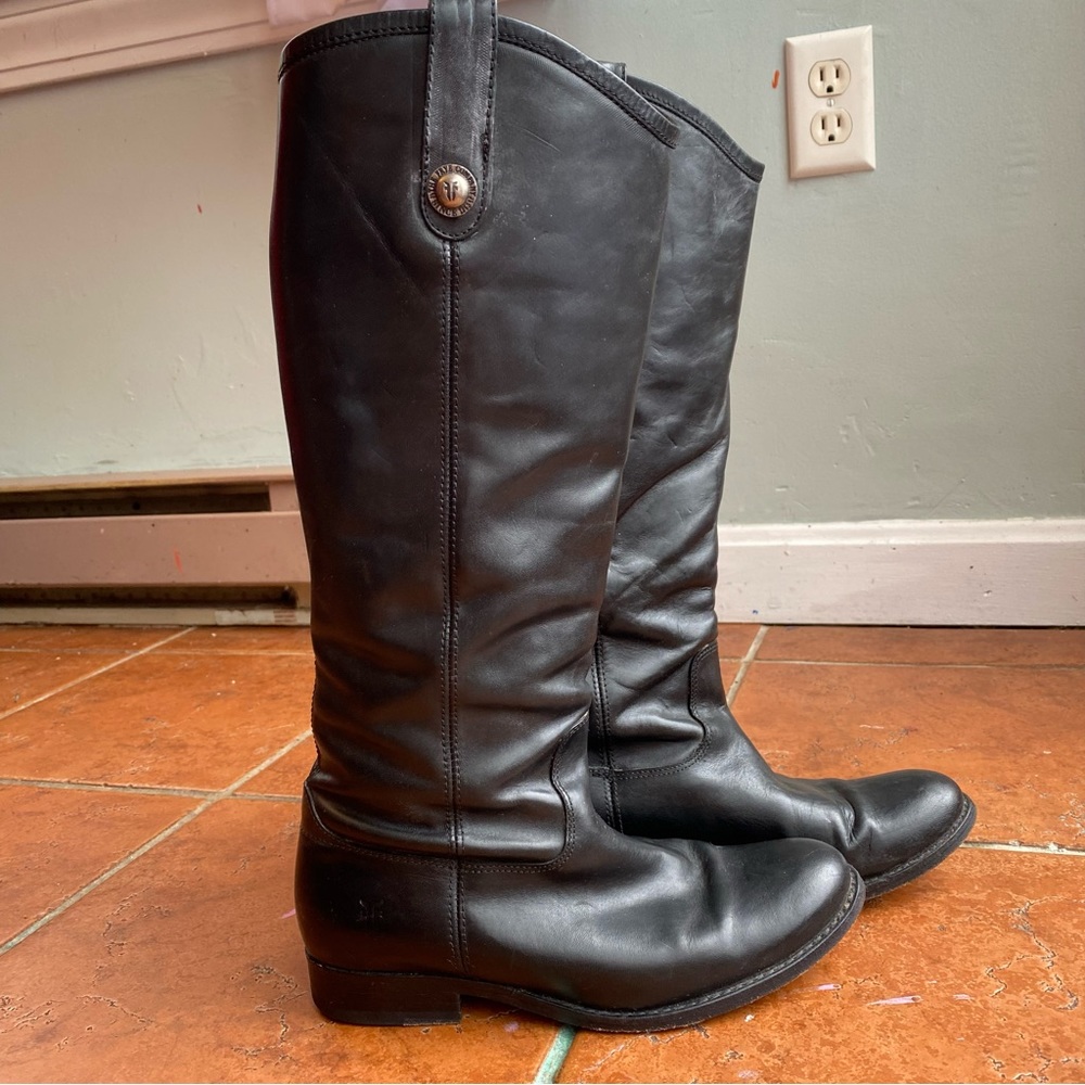 Frye Melissa Button Lug Tall Boot Black Women’s Size 6